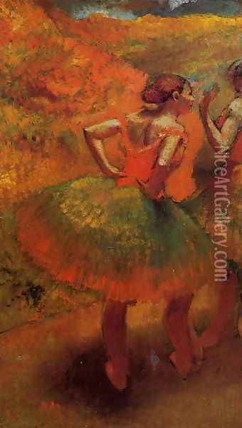 Two Dancers in Green Skirts, Landscape Scenery Oil Painting - Edgar Degas