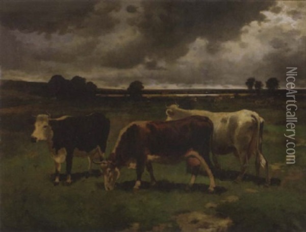 A Pastoral Landscape With Grazing Cattle Oil Painting - Scott Leighton
