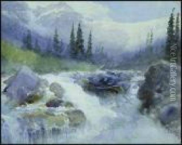 Mountain Torrent Oil Painting - Frederic Marlett Bell-Smith