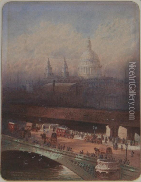 Blackfriars Bridge Oil Painting - Frederick E.J. Goff