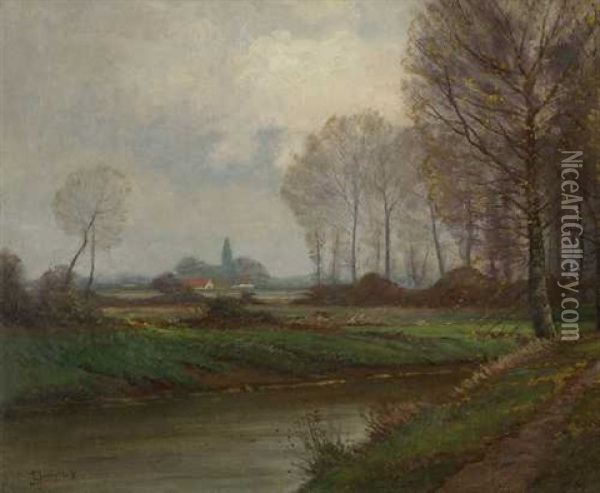 Flusslandschaft Oil Painting - Johann Jungblut