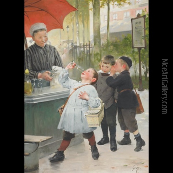 The Lemonade Stand Oil Painting - Henry Jules Jean Geoffroy