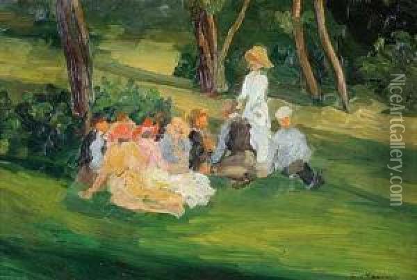 Kindergruppe Im Park Oil Painting - Konrad Von Kardorff