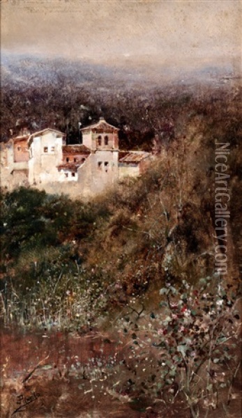 Casas En Paisaje Oil Painting - Jose Pinelo Llull