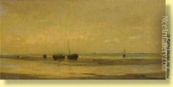 Barques Echouees Oil Painting - Louis Artan De Saint-Martin