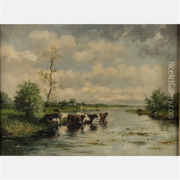 River Landscape Oil Painting - Willem Roelofs