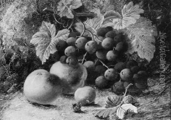Still Life Of Peaches, Grapes, Raspberries And A Greengage Oil Painting - Oliver Clare