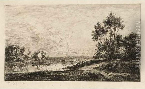 Paysage Avec Troupeau Oil Painting - Charles-Francois Daubigny