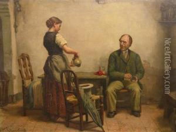 Koppel In Een Interieur - Couple Dans Un Interieur. Oil Painting - Frans Meerts