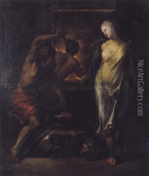 Venus Demandant Des Armes Pour Achille Dans La Forge De     Vulcain Oil Painting - Jacques Blanchard