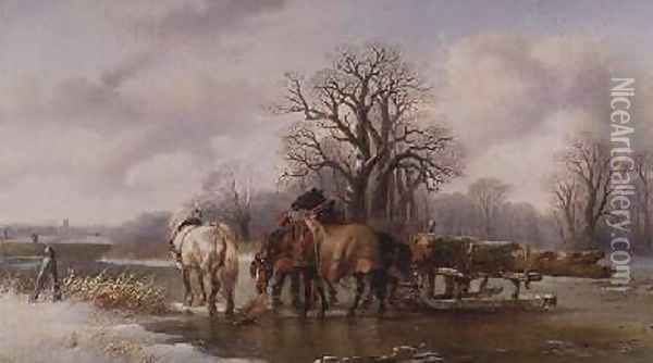 The Timber Sledge Oil Painting - Alexis de Leeuw