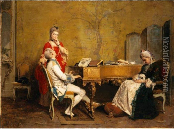 Lezione Di Musica Oil Painting - Girolamo Induno
