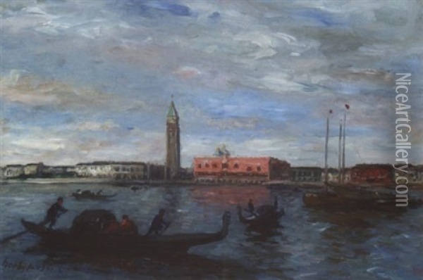 Venedig - Gondeln Und Fischerboote Vor Der Dogana Oil Painting - Thomas Herbst