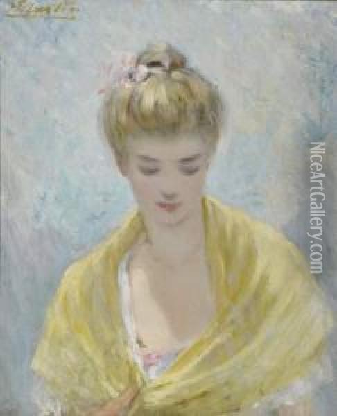 Portrait De Jeune Femme Au Chale Jaune Oil Painting - Jacques Martin