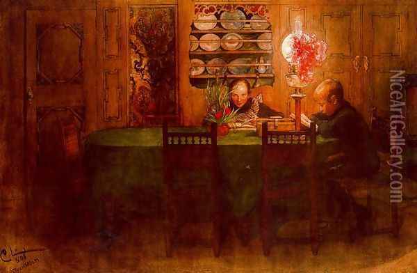The homework Oil Painting - Carl Larsson