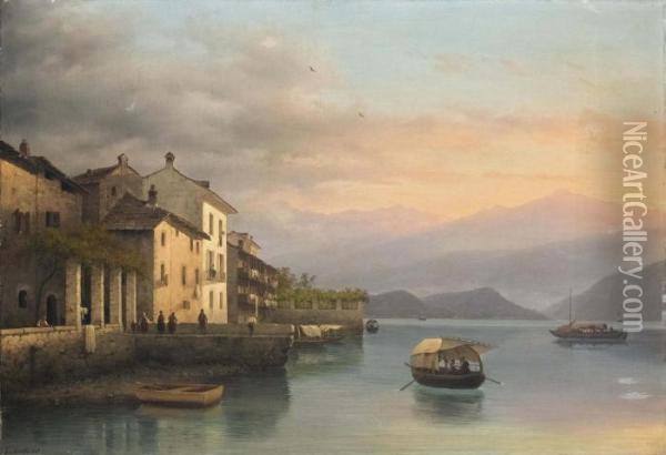 Sul Lago All'imbrunire Oil Painting - Guiseppe Canella