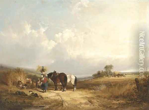 A summer landscape with harvesters Oil Painting - William Joseph Shayer