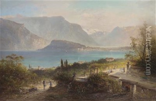 Blick Auf Den Gardasee Mit Torbole Oil Painting - Ferdinand Feldhuetter