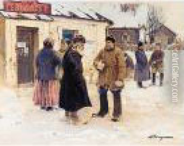 Two Village Scenes Oil Painting - Mikhail Abramovich Balunin