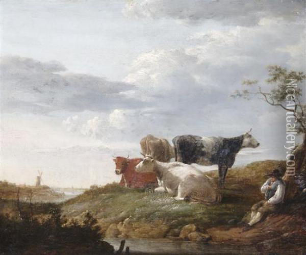 Cattle In A Pasture Oil Painting - Jacob Van Stry