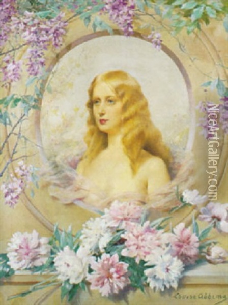 La Blonde Aux Fleurs Mauves Oil Painting - Louise Abbema
