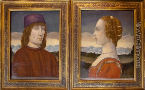 Florentine Portraits (pair) Oil Painting - Sandro Botticelli