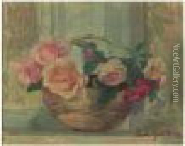 Panier De Roses Oil Painting - Paule Gobillard