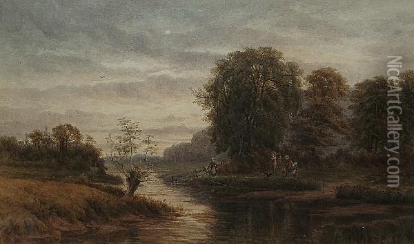 Country River Landscape Oil Painting - Georgina M. Steple De L'Aubiniere