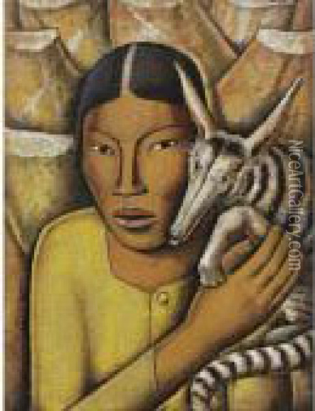 Nina Con Tejon Oil Painting - Alfredo Ramos Martinez