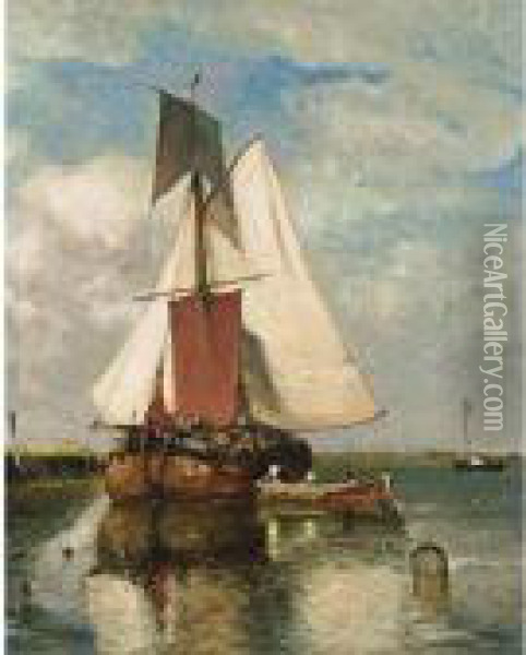 A Fishing Boat In An Estuary Oil Painting - Paul-Jean Clays