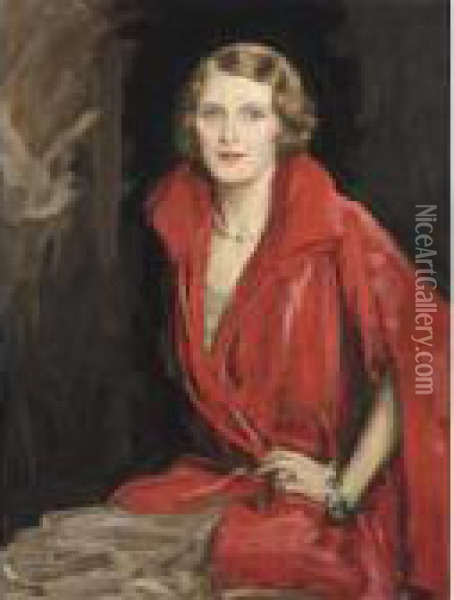 Portrait Of Mrs James V. Rank Oil Painting - John Lavery