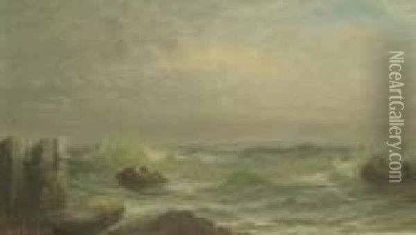 Crashing Waves, Maine Oil Painting - George M. Hathaway