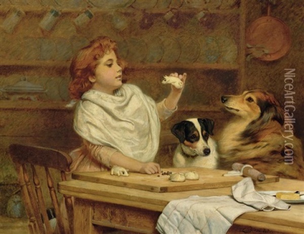 The Little Baker With Her Two Assistants Oil Painting - Charles Burton Barber