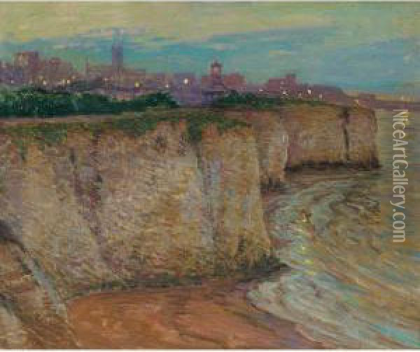Evening Lights, Broadstairs Harbor & Le Ruisseau Devant Le Chateau: Two Paintings Oil Painting - William Samuel Horton