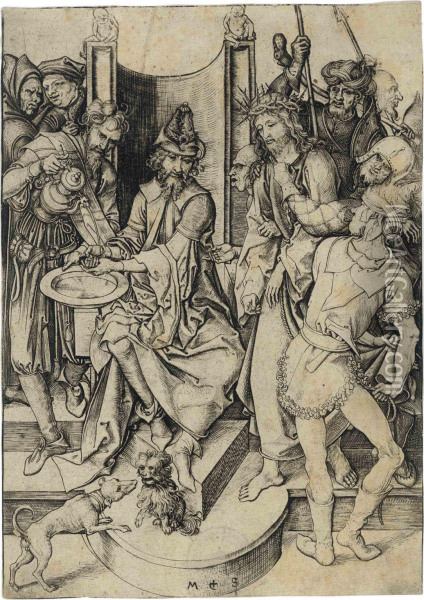 Christ Before Pilate, From: The Passion Oil Painting - Martin Schongauer