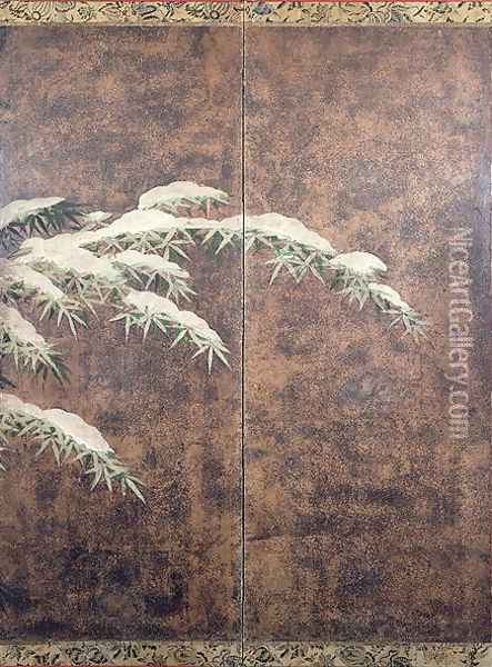 Bamboos under snow Oil Painting - Mitsuyoshi (Gyobu) (Kyuyoku) Tosa