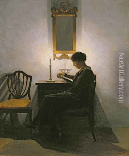 Woman reading by candlelight1 Oil Painting - Peder Vilhelm Ilsted