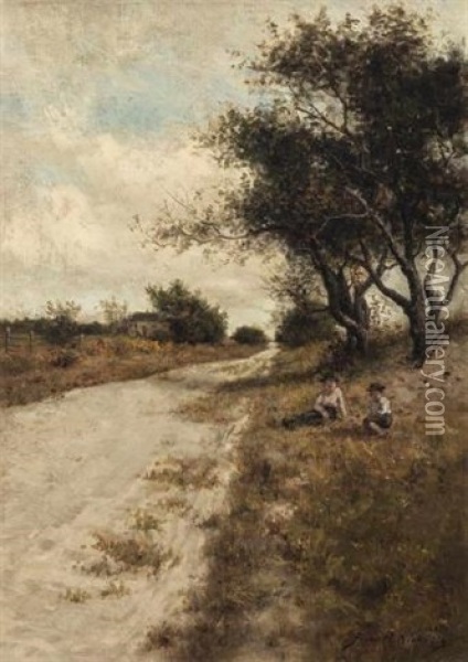 Boys Resting By The Side Of A Road Oil Painting - Burr H. Nicholls