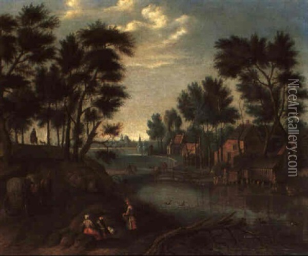 Paysage Boise Avec Des Paysans Au Bord D'une Riviere Oil Painting - Jan Brueghel the Elder
