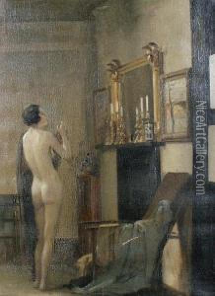 Interior - The Model's Corner Oil Painting - Leopold Lemage Swain