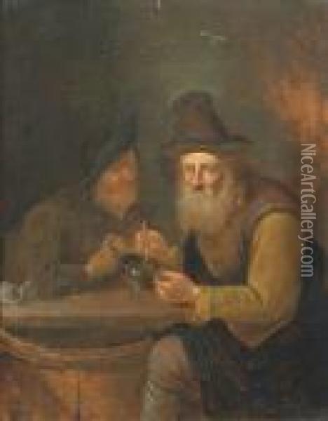 Two Men Spooning Soup. Oil/oak Oil Painting - Jan Miense Molenaer