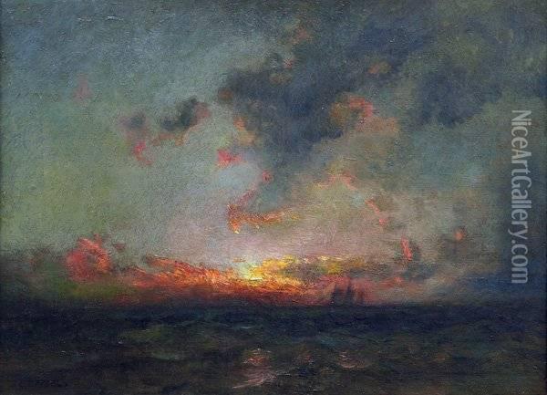 Distant Ships At Sunset Oil Painting - Charles P. Appel