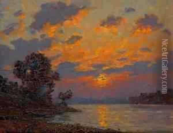 Malerischeabendliche Flusslandschaft Oil Painting - Victor Brugairolles
