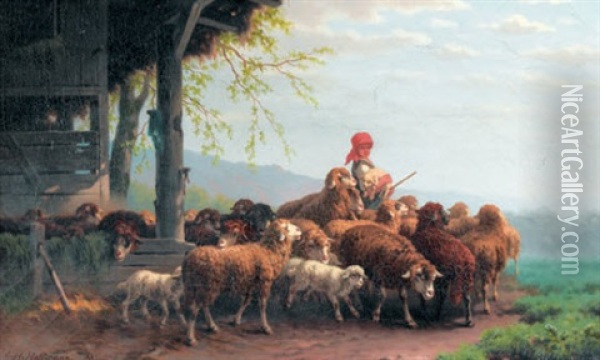 Der Schafstall Oil Painting - Carl Heinrich Hoffmann
