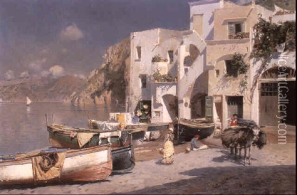 Marina Piccola, Capri Oil Painting - Rubens Santoro