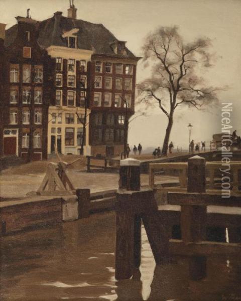 's-gravenhekje; The Kalkmarkt 
Seen From 's-gravenhekje Near The Prins Hendrikkade, Amsterdam Oil Painting - Willem Witsen