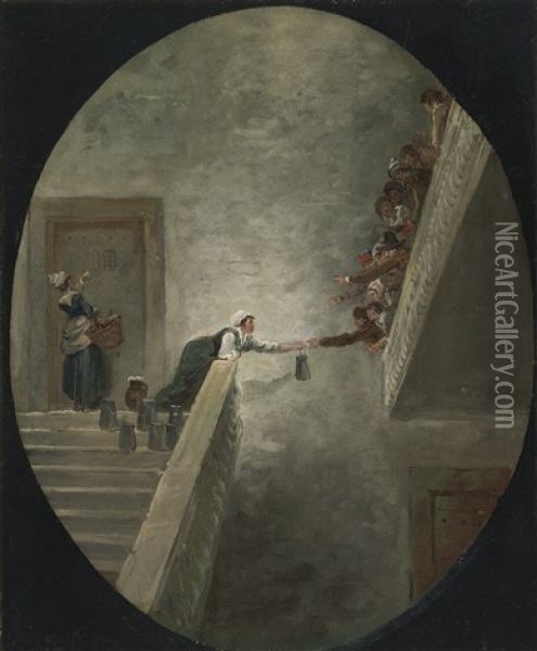 The Distribution Of Milk At Saint-lazare Prison Oil Painting - Hubert Robert