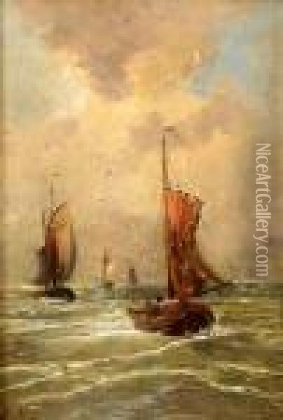 Fischerkahne In Bewegter See Unter Bedecktem Wolkenhimmel Oil Painting - Hendrik Willem Mesdag