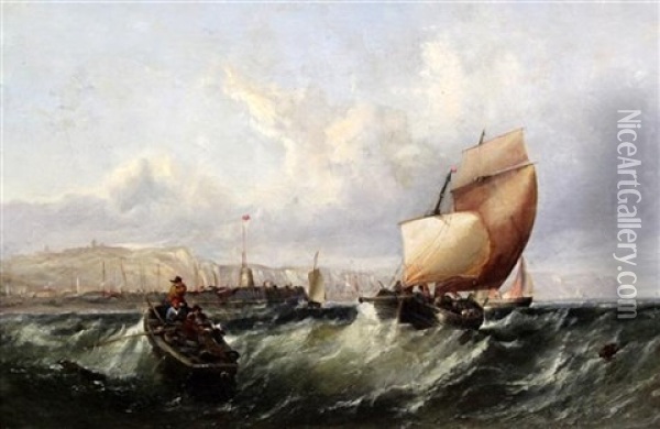 Shipping In A Squall Off Dover Oil Painting - Edwin Hayes