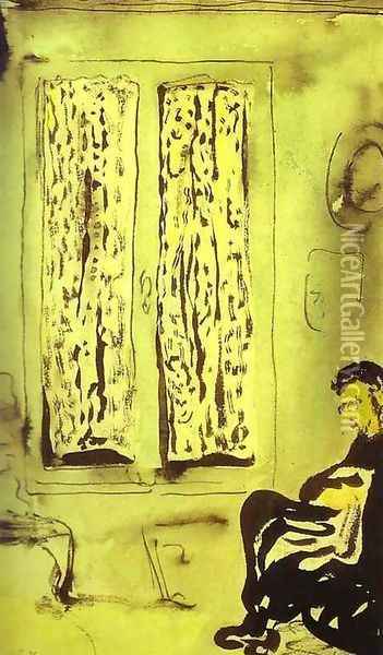 Figure in front of a Window with Drawn Curtains (Figure aupres d'une fenetre a rideaux fermes) 1891 Oil Painting - Jean-Edouard Vuillard